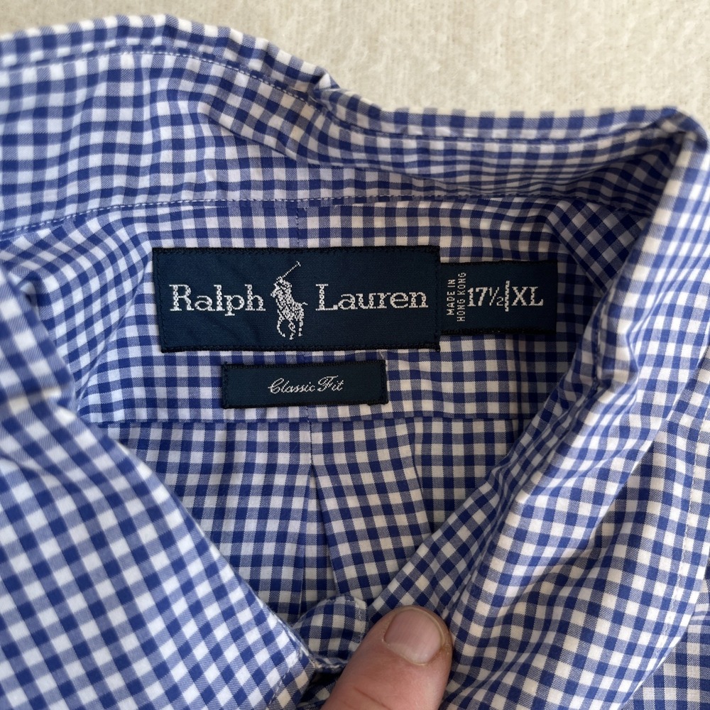 Polo Ralph Lauren Shirt‎ Men's XL Classic Fit Blue Check Plaid Button Down - Picture 3 of 10